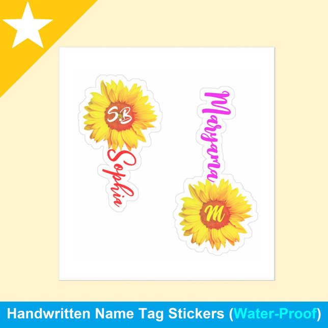 (Stylish Monogram Sunflower) Personalized Name Sticker (chic monogram sunflower name stickers)