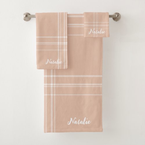 Stylish monogram tartan modern text design pink bath towel set