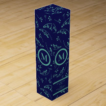 Stylish monogram teal blue berry pattern