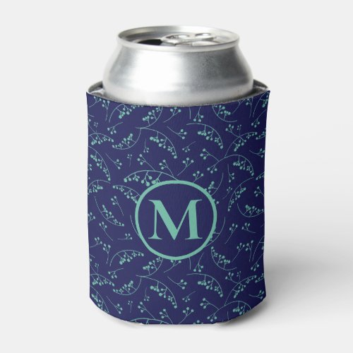 Stylish monogram teal green blue berry pattern can cooler