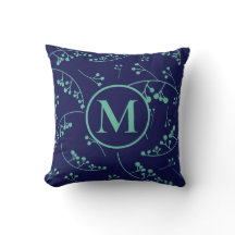 Stylish monogram teal green blue berry pattern
