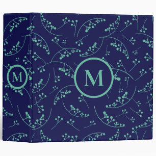 Stylish monogram teal turquoise berry pattern 3 ring binder