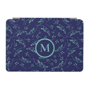 Stylish monogram teal turquoise berry pattern iPad mini cover