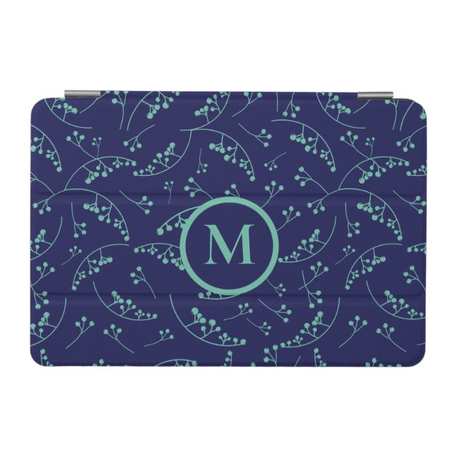 Stylish monogram teal turquoise berry pattern iPad mini cover (Horizontal)