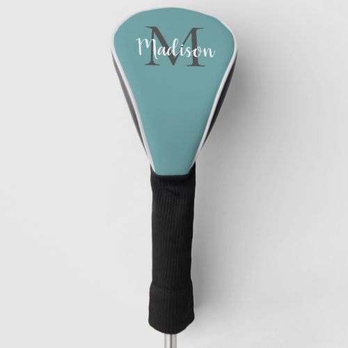 Stylish Monogram Teal White Script Personalized Golf Head Cover