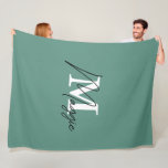 Stylish monogram trendy Turquoise color initials Fleece Blanket