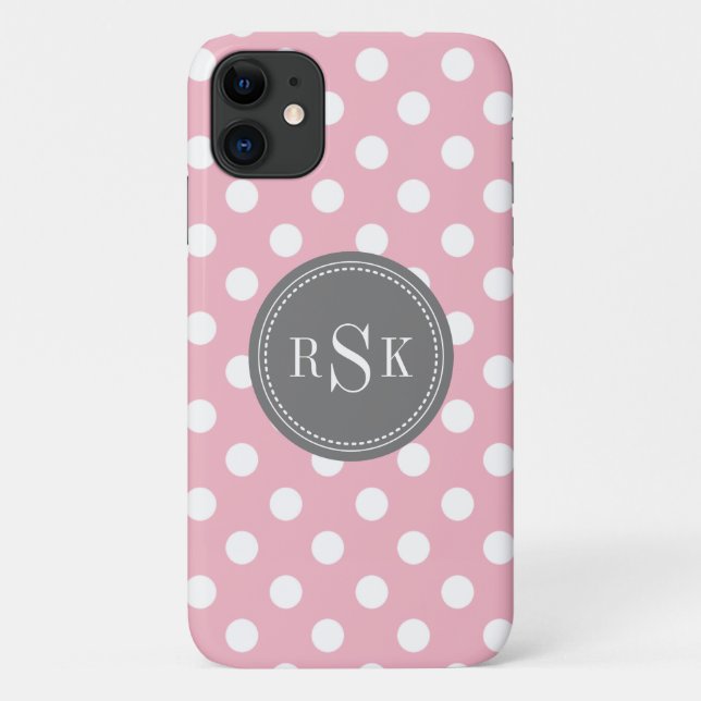Stylish Monogram Trio Pink Polka Dots Case-Mate iPhone Case (Back)