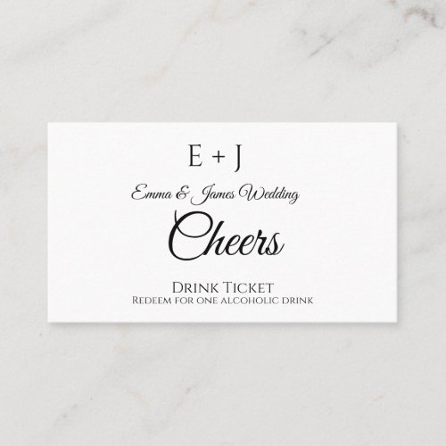 Stylish Monogram Wedding Reception Drink Ticket