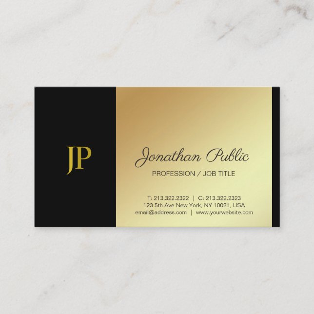 Stylish Monogram White and Gold Plain Luxury Business Card (Front)