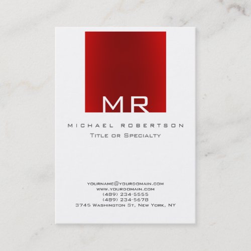 Stylish Monogram White Dark Red Business Card