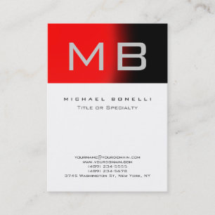 Stylish Monogram White Gray Red Business Card