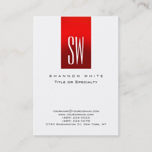 Stylish Monogram White Red Modern Business Card