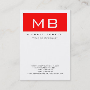 Stylish Monogram White Red Stripe Business Card