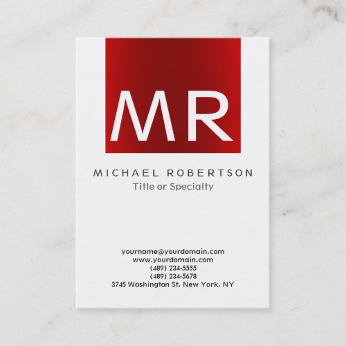 Stylish Monogram White Red Stripe Business Card