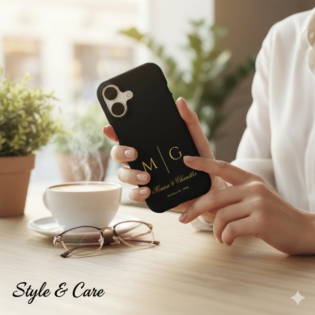 Stylish Monogram With Couple Name Black iPhone Case (Stylish Monogram With Couple Name Black iPhone 17 Case)