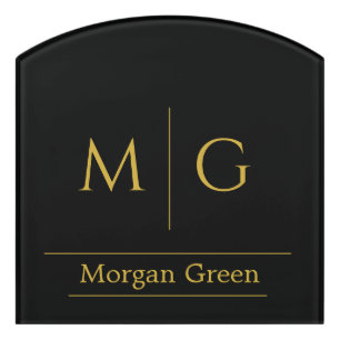 Stylish Monogram with Name Design Black Contour Door Sign