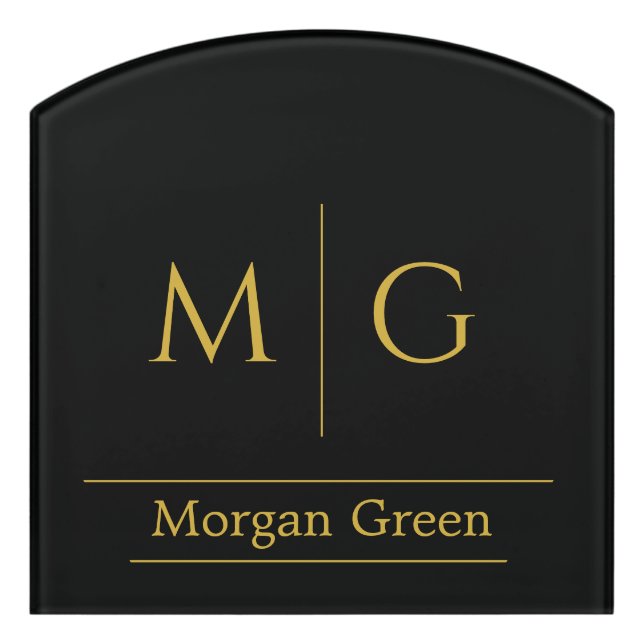 Stylish Monogram with Name Design Black Contour Door Sign (Contour Front)