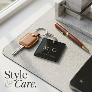 Stylish Monogram With Name Personalized Acrylic Keychain