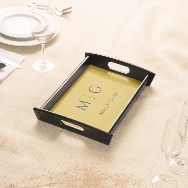 Stylish Monogram With Name Personalized M Gold Serving Tray (Front)