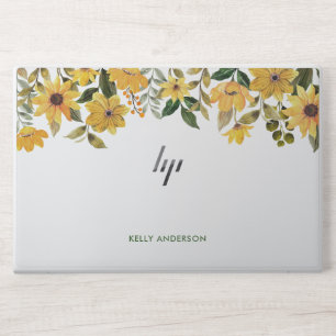 Stylish Monogram Yellow Watercolor floral HP Laptop Skin
