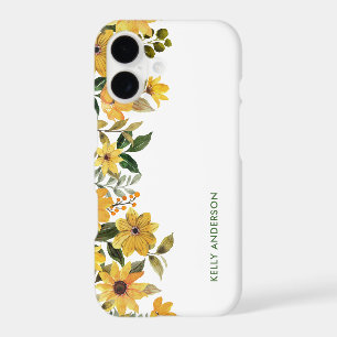 Stylish Monogram Yellow Watercolor floral iPhone 17 Case