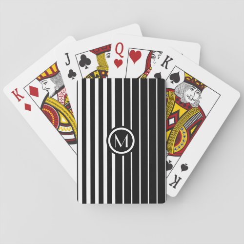 Stylish monogrammed black and white stripes poker cards