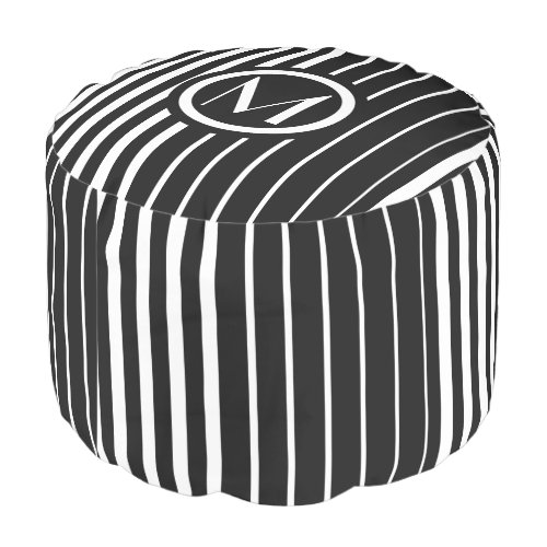 Stylish monogrammed black and white stripes pouf