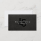 Stylish Monogrammed Black Linen Look Professional Business Card (Front/Back)