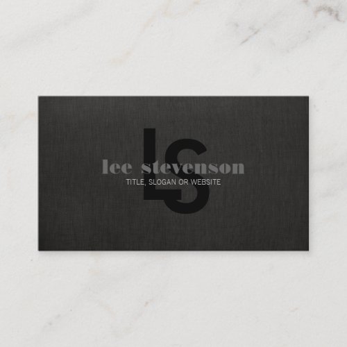Stylish Monogrammed Black Linen Look Professional Business Card