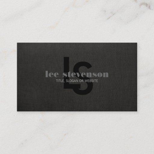 Customizable Stylish Monogrammed Black Linen Look Professional Business Card Template