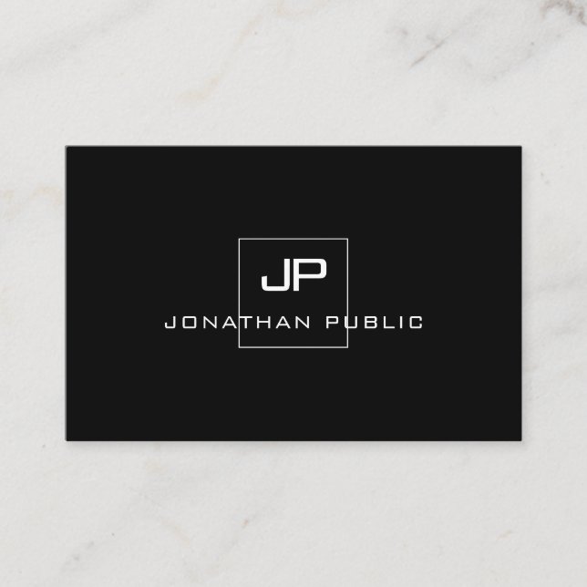 Stylish Monogrammed Black White Modern Template Business Card (Front)