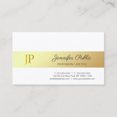 Stylish Monogrammed Gold And White Plain Luxury Business Card