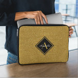 Stylish Monogrammed Gold Glitter Laptop Sleeve<br><div class="desc">Modern,  stylish neoprene laptop sleeve features faux gold glitter with customizable name and monogram in black frame.</div>