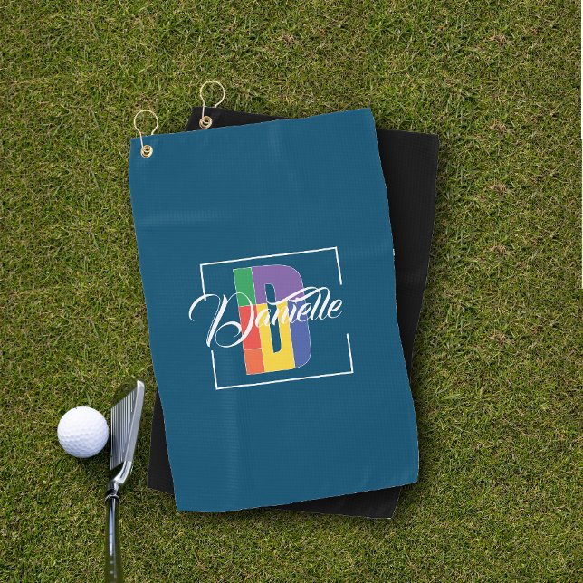 Stylish monogrammed initial colored letter D black Golf Towel (Creator Uploaded)