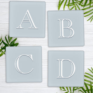 Stylish Monogrammed Initials Blue White Acrylic Coaster Set