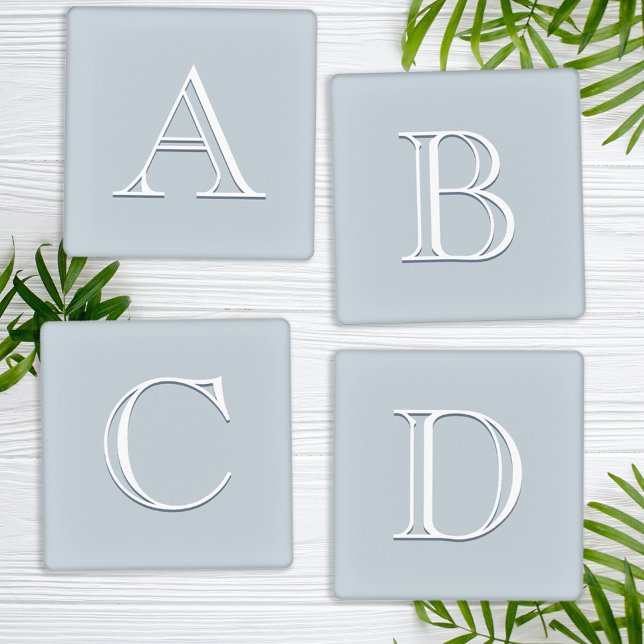 Stylish Monogrammed Initials Blue White Acrylic Coaster Set (Creator Uploaded)