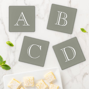 Stylish Monogrammed Initials Rustic Green & White Coaster Set