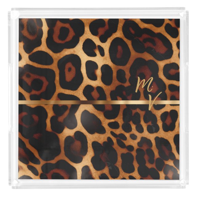 Stylish Monogrammed Leopard Print  Acrylic Tray (Front)