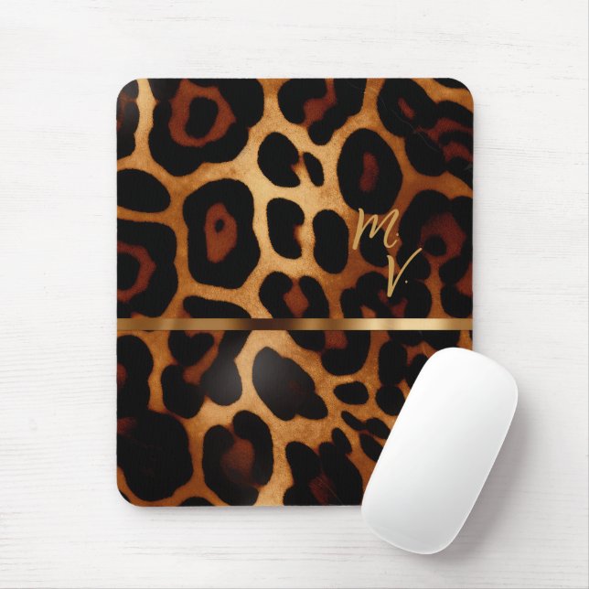 Stylish Monogrammed Leopard Print Business  Mouse Pad (With Mouse)