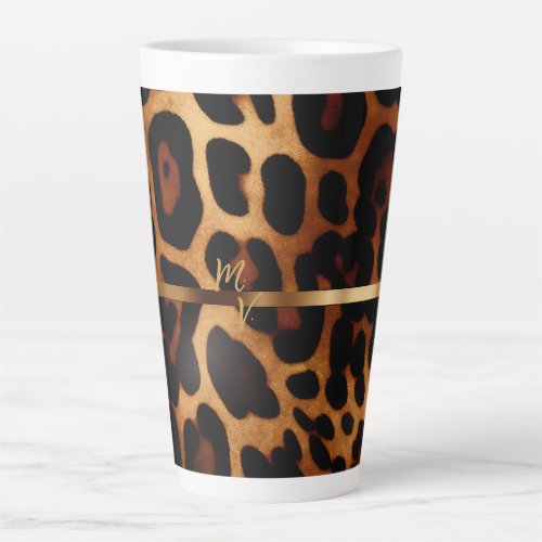 Stylish Monogrammed Leopard Print  Latte Mug