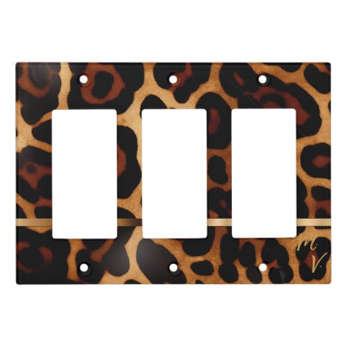 Stylish Monogrammed Leopard Print  Light Switch Cover