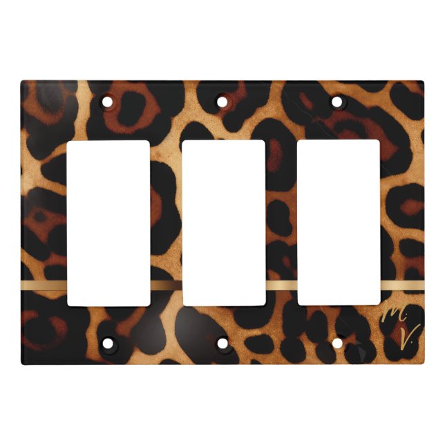 Stylish Monogrammed Leopard Print  Light Switch Cover (Front)