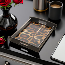 Stylish Monogrammed Leopard Print  Serving Tray