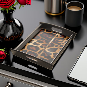 Stylish Monogrammed Leopard Print  Serving Tray