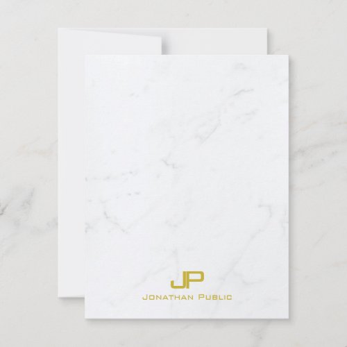 Stylish Monogrammed Modern Gold White Marble Cool Note Card