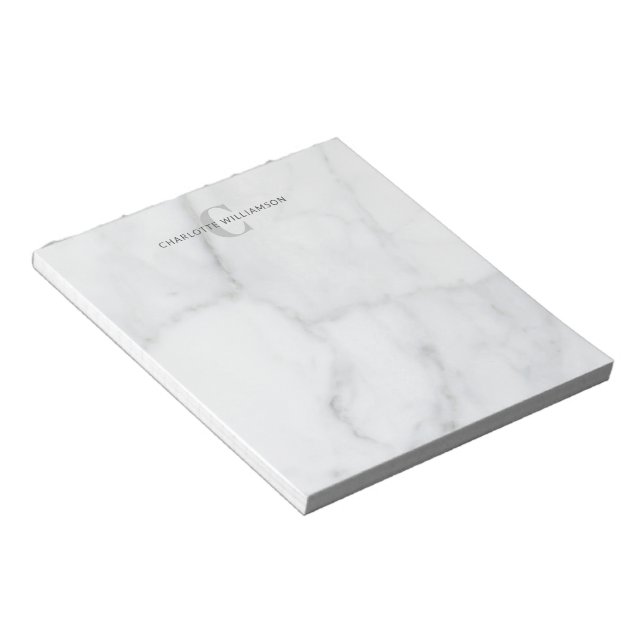 Stylish Monogrammed Name in White Gray Marble  Notepad (Angled)