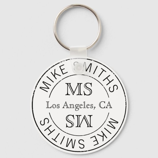 stylish monogrammed (name & initials) black&white keychain (Front)