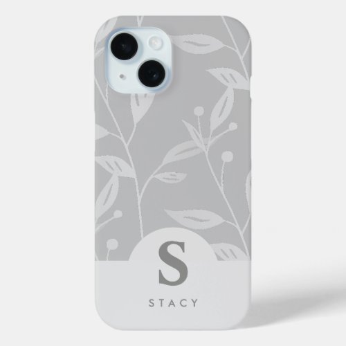 Stylish Monogrammed Name Muted Floral iPhone 15 Case