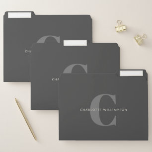 Stylish Monogrammed Name Professional Black Gray  File Folder