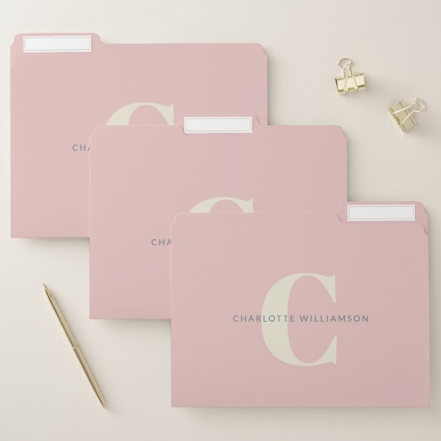 Stylish Monogrammed Name Professional Blush Pink  File Folder (Set)